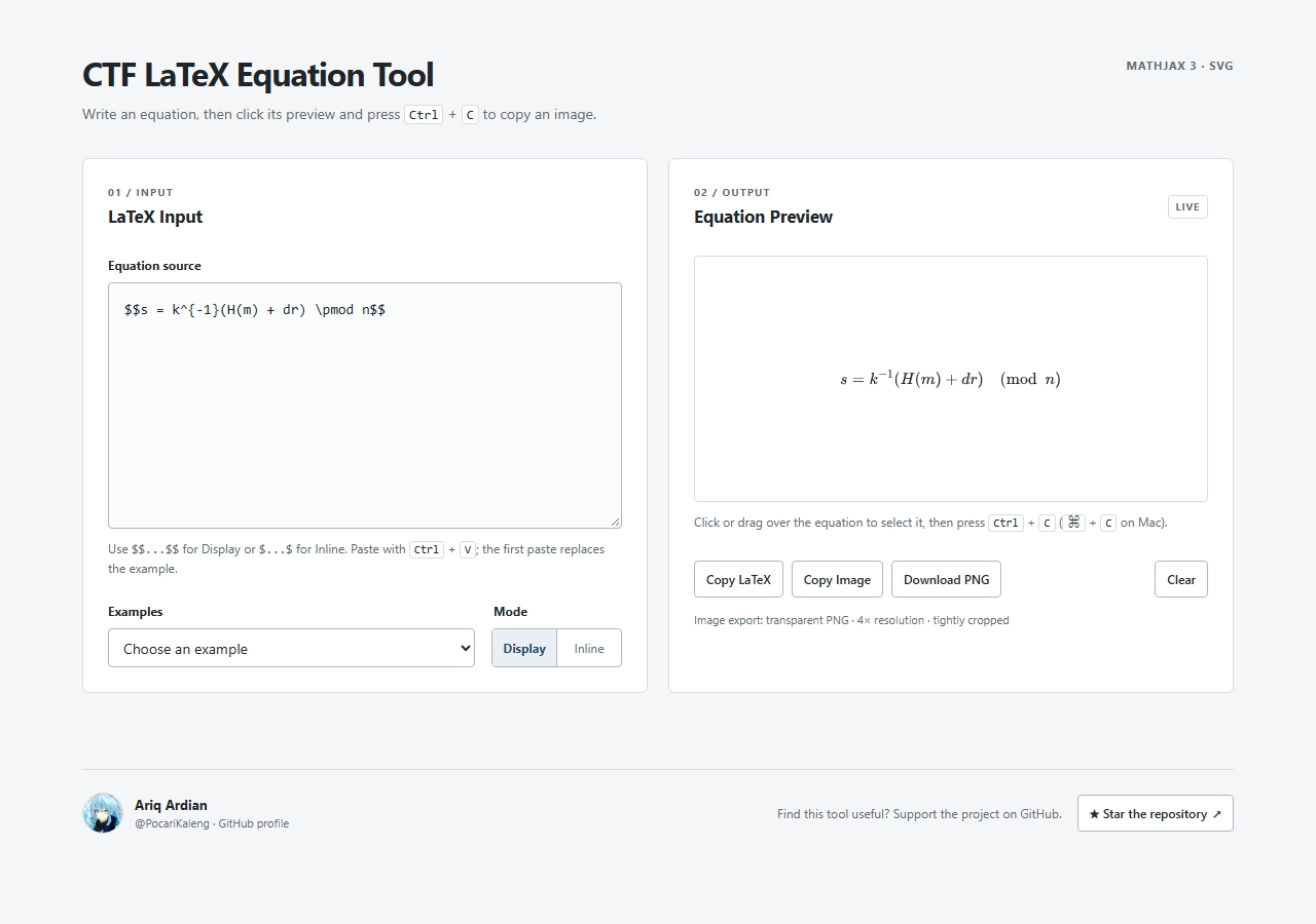CTF LaTeX Equation Tool screenshot